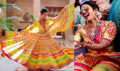 Multicolored digital printed tapeta silk ceremonial lehenga