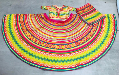 Multicolored digital printed tapeta silk ceremonial lehenga