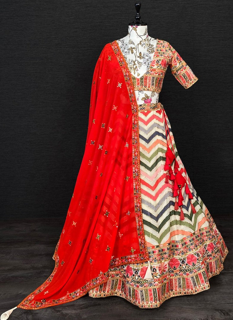 Multicolored georgette heavy embroidered designer wedding lehenga choli