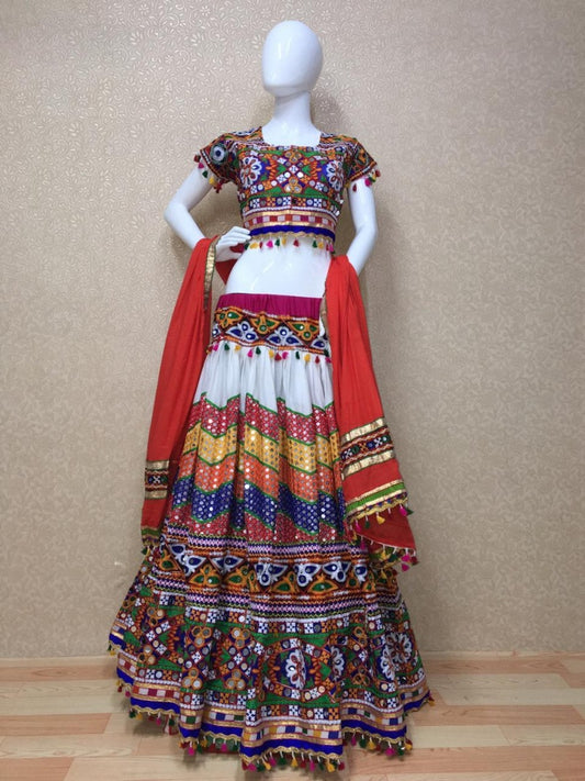 Multicolored heavy embroidery work navratri special chaniya choli