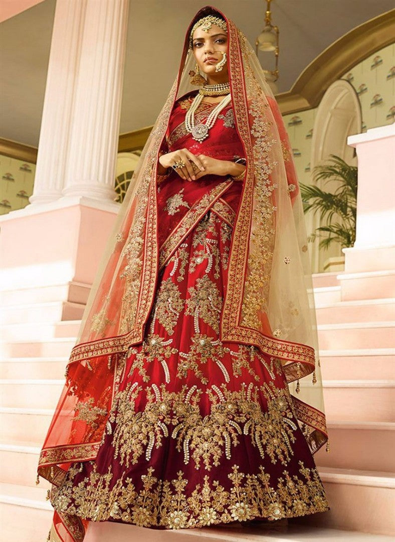 multicolored nylon silk heavy embroidered bridal lehenga