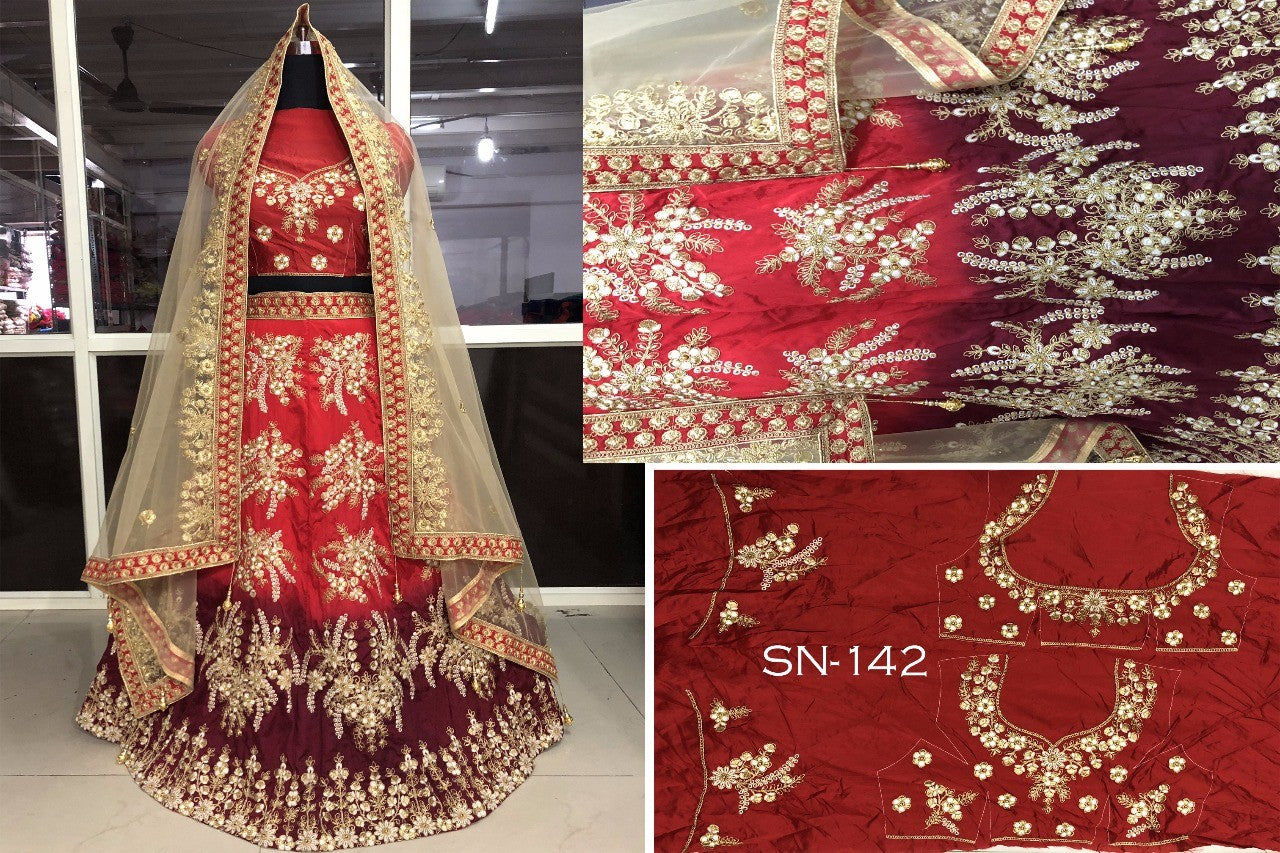 multicolored nylon silk heavy embroidered bridal lehenga