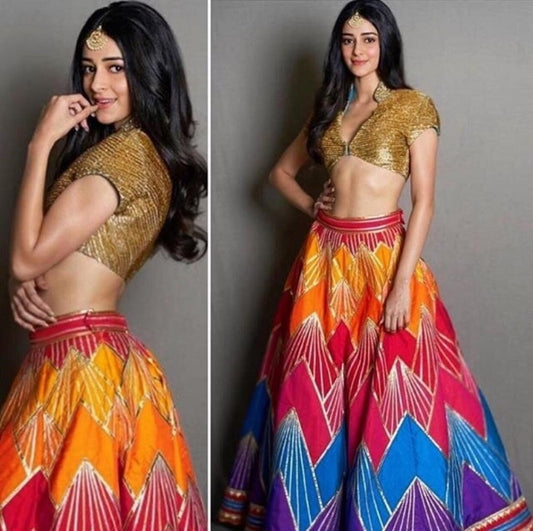 multicolored print banglori satin stylist ceremonial lehenga