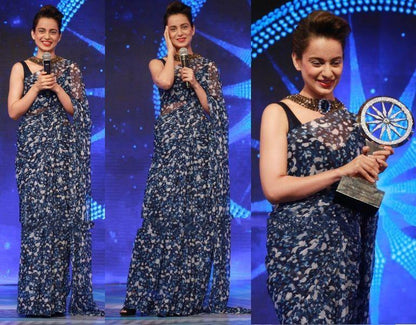 multicolored printed georgette bollywood partywear saree