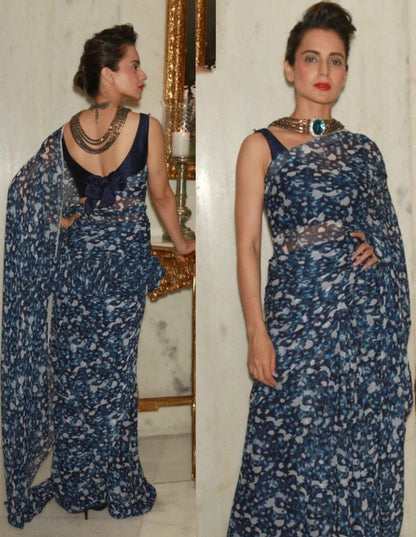 multicolored printed georgette bollywood partywear saree