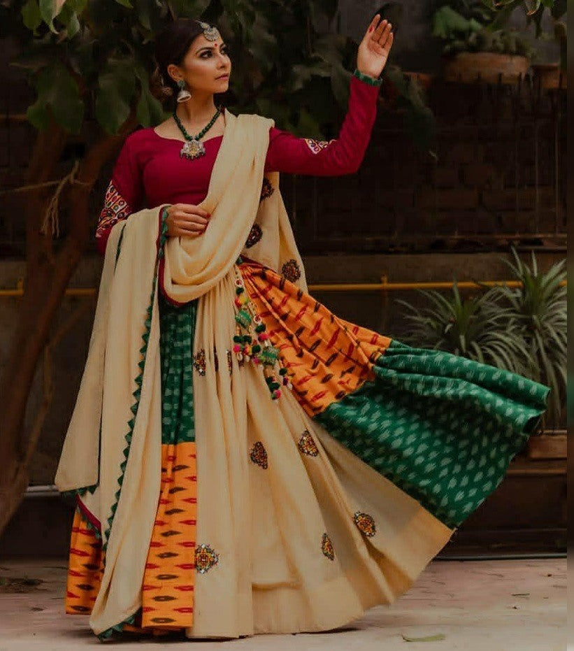 Multicolored printed heavy crape festival wear lehenga choli