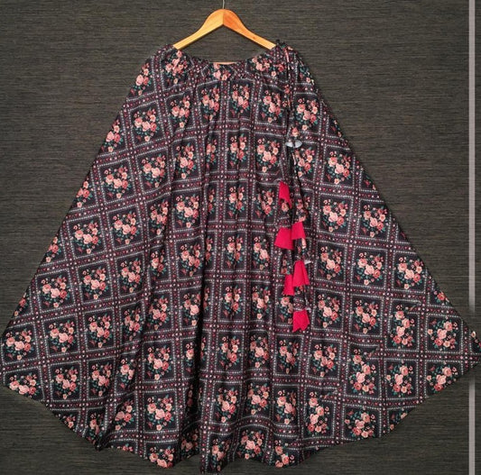 Multicolored rayon flower printed skirt