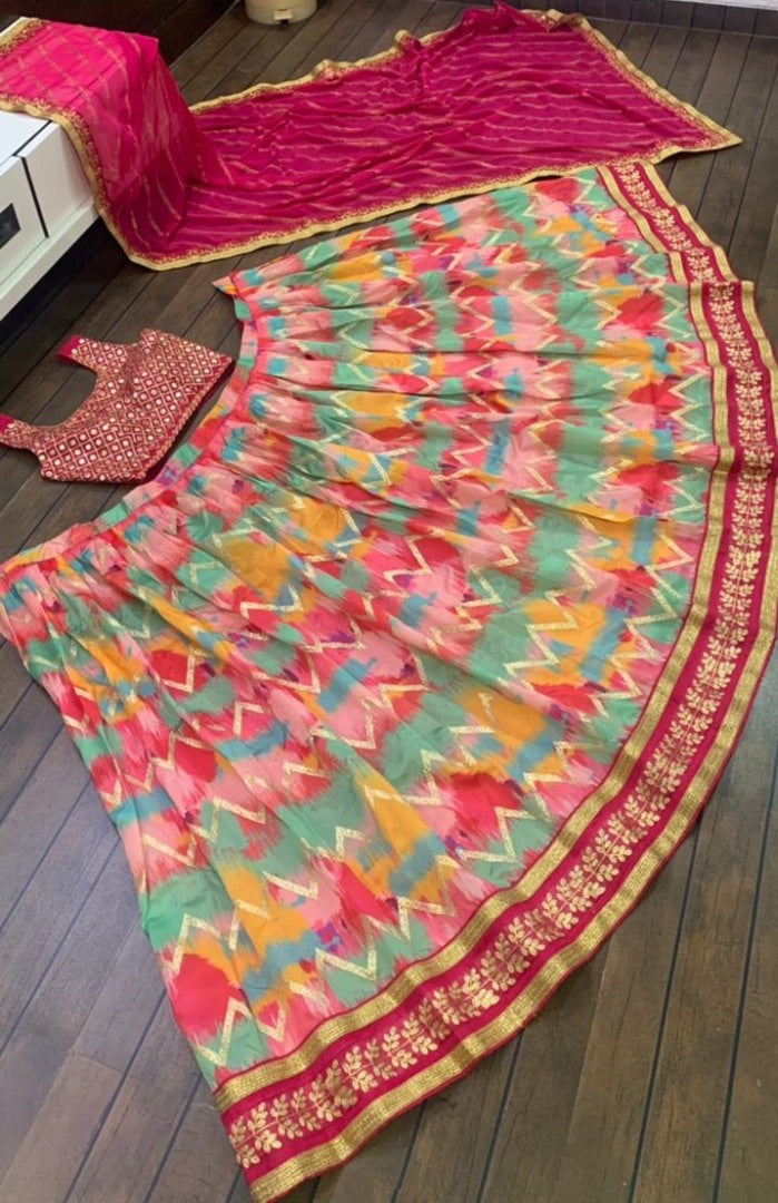 Multicolored tapetta silk digital printed lehenga choli