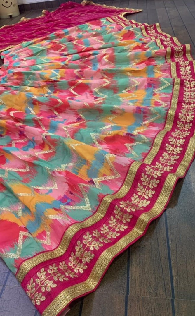 Multicolored tapetta silk digital printed lehenga choli