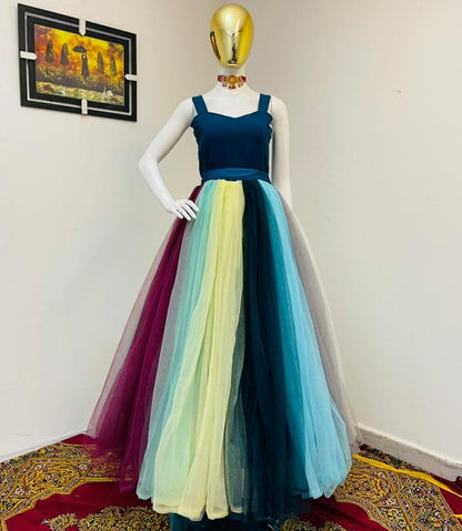 Multicolour butterfly soft net eight colour party wear gown