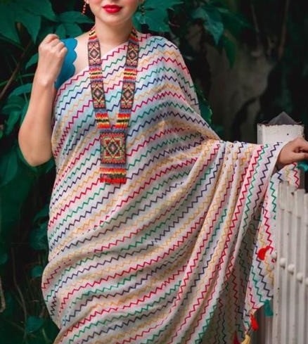 Multicolour cotton digital printed saree