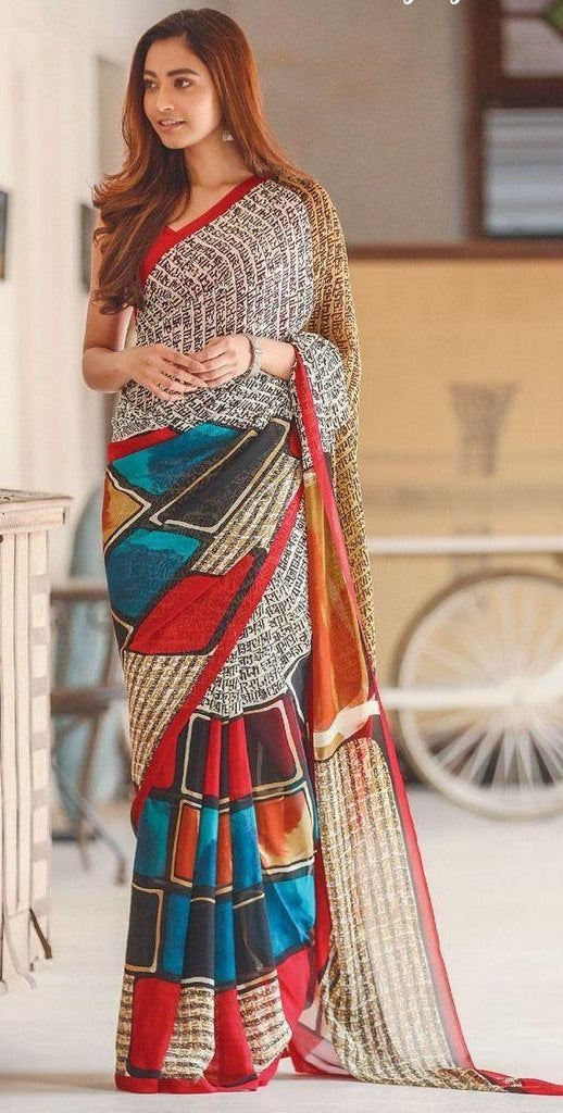 Multicolour georgette digital printed saree