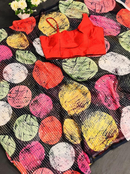 Multicolour georgette digital printed sequence work saree