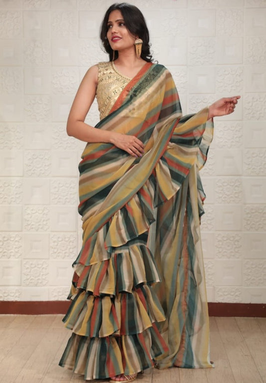 Multicolour georgette heavy digital printed work saree