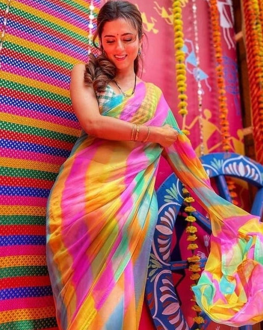 Multicolour organza with mulberry digital printed saree