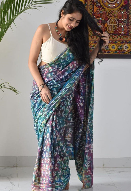 Multicolour original linen digital printed banglori saree