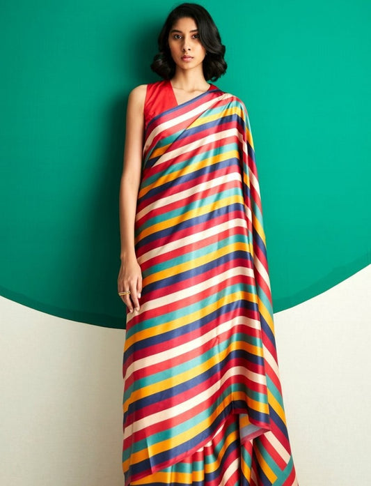 Multicolour premium crepe digital printed work saree