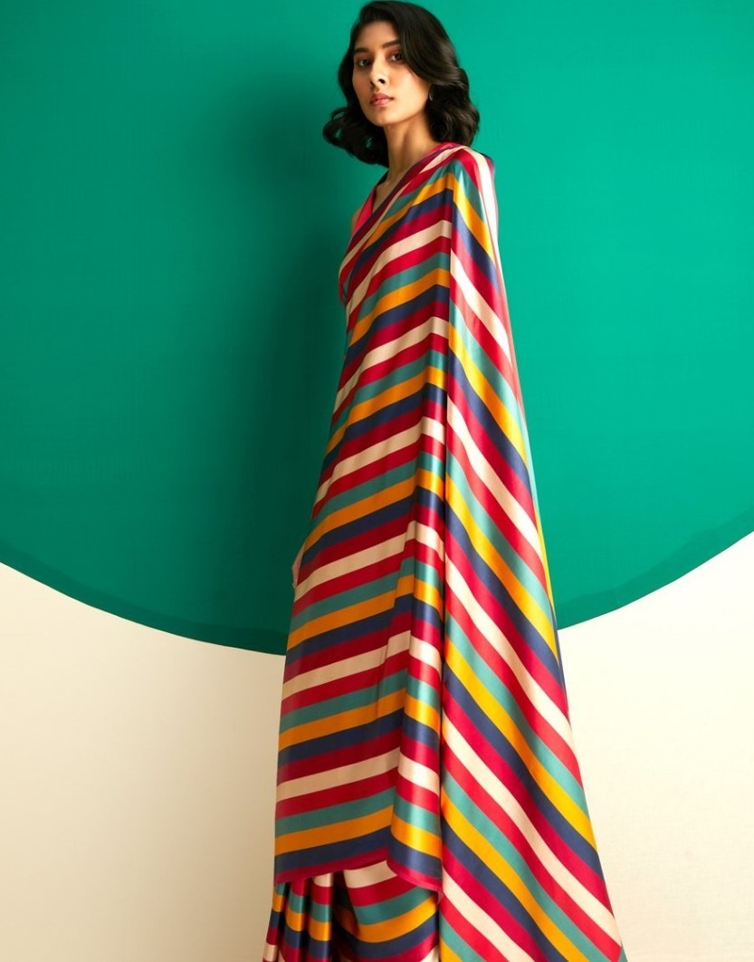 Multicolour premium crepe digital printed work saree