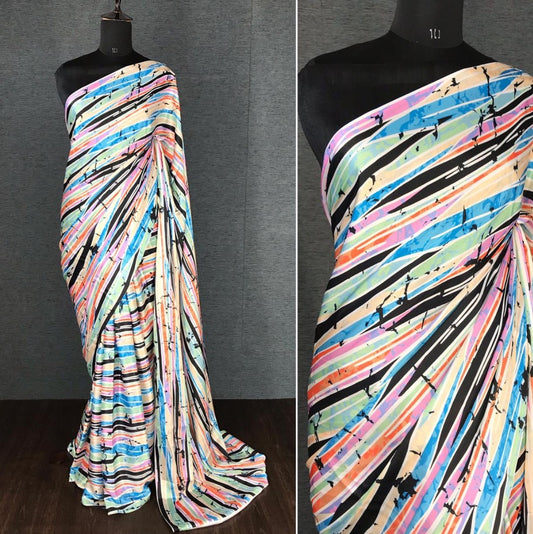 Multicolour pure japan satin printed saree