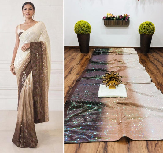Multishaded sequence work ceremonial saree