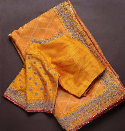 Mustard yellow malbari silk thread with sequence work saree