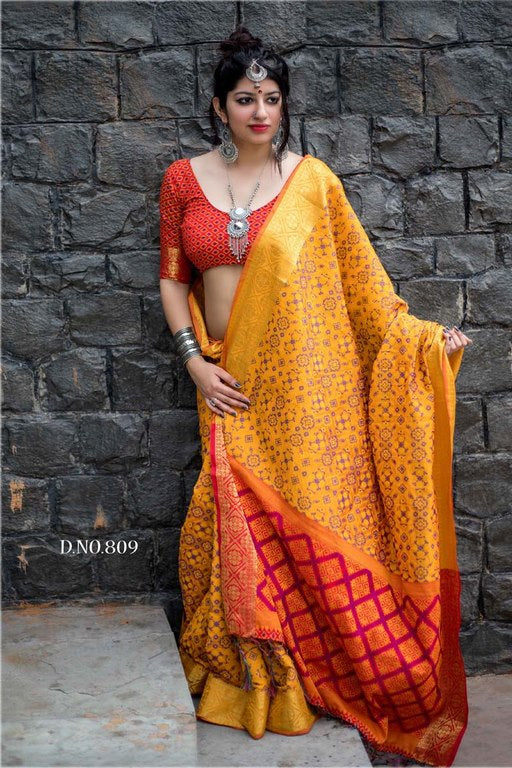 Mustard yellow patola silk saree