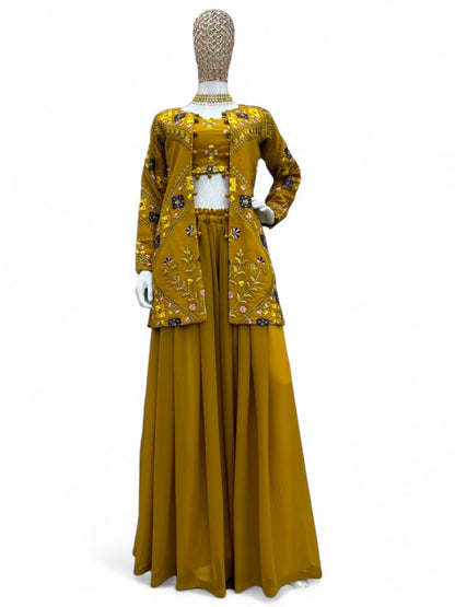 Musturd yellow indowestern plazzo suit