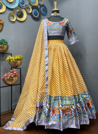 Musturd yellow zig zag printed festival wear lehenga choli
