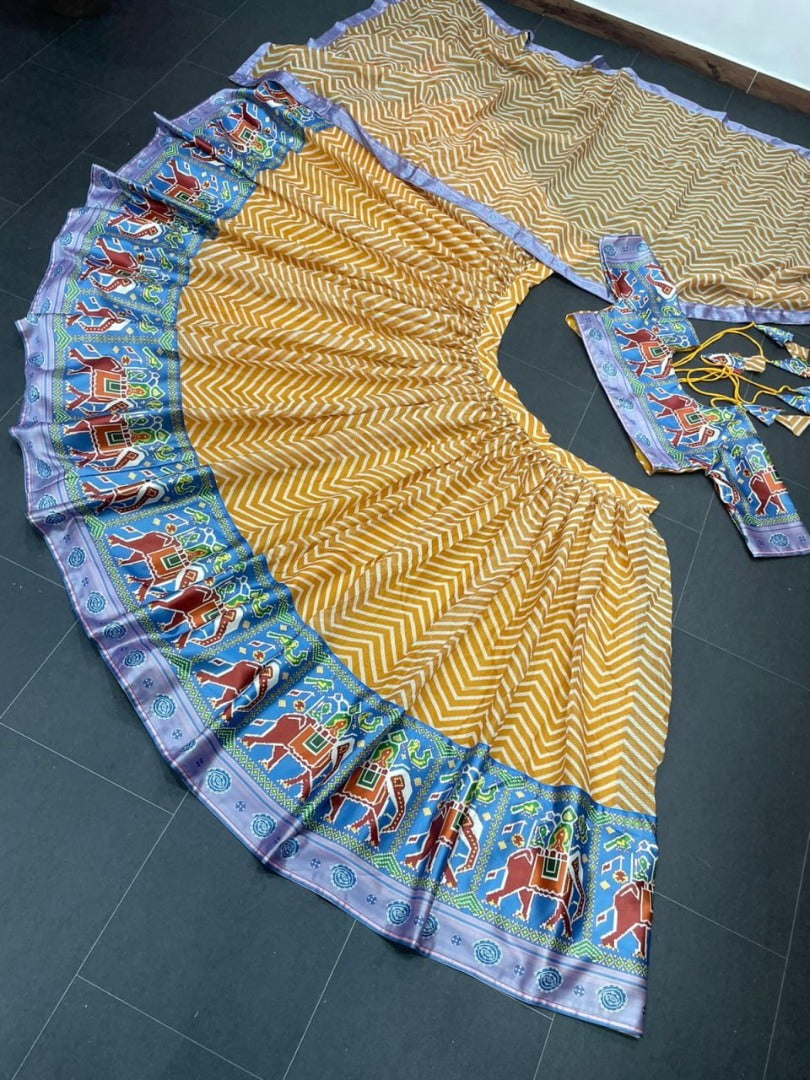 Musturd yellow zig zag printed festival wear lehenga choli