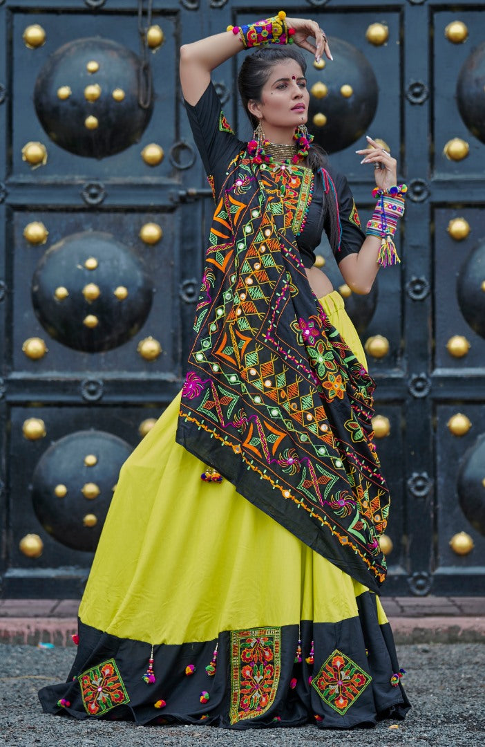 Navratri special black and green soft cotton chaniya choli for garba