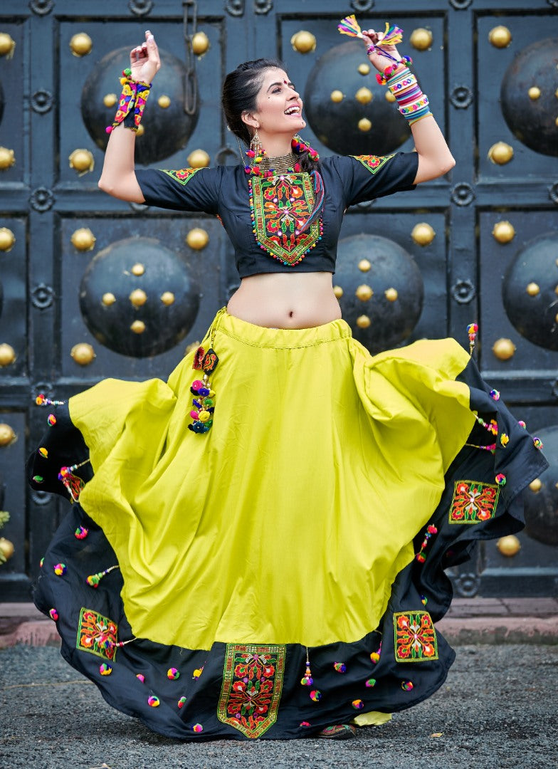 Navratri special black and green soft cotton chaniya choli for garba