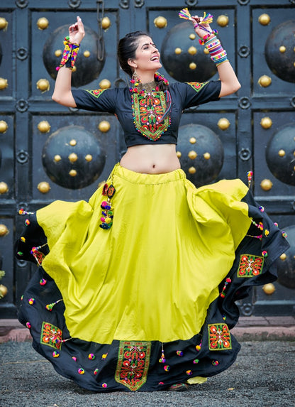 Navratri special black and green soft cotton chaniya choli for garba