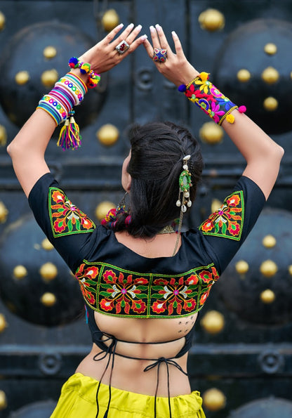 Navratri special black and green soft cotton chaniya choli for garba