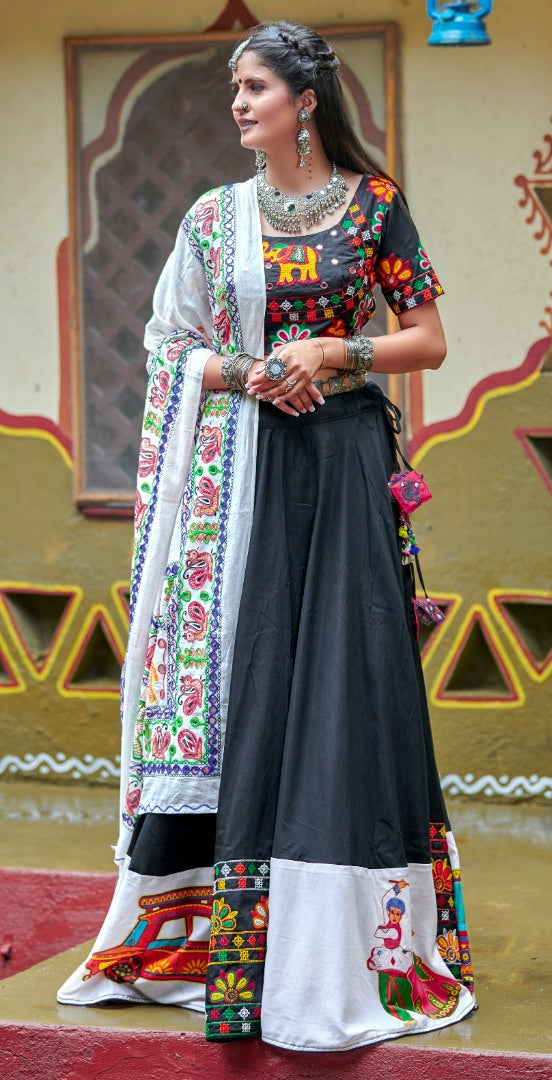 Navratri special black soft cotton multi worked chaniya choli for garba