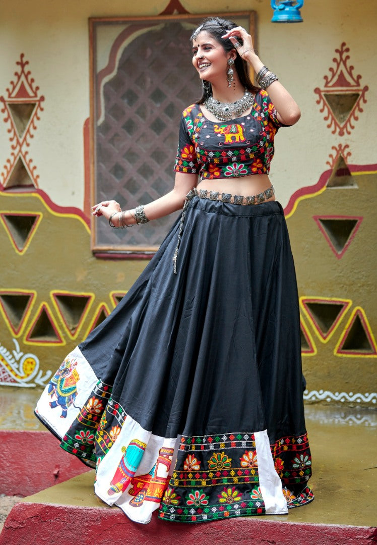 Navratri special black soft cotton multi worked chaniya choli for garba