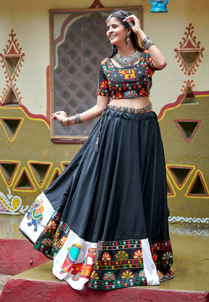 Navratri special black soft cotton multi worked chaniya choli for garba
