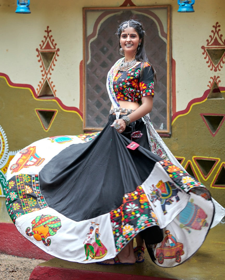 Navratri special black soft cotton multi worked chaniya choli for garba