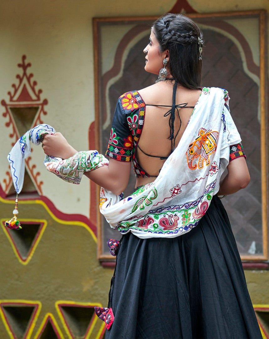 Navratri special black soft cotton multi worked chaniya choli for garba