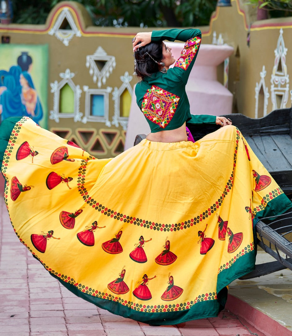 Navratri special green and yellow soft cotton chaniya choli for garba