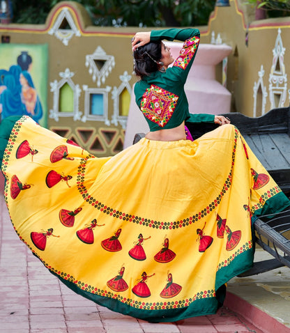 Navratri special green and yellow soft cotton chaniya choli for garba