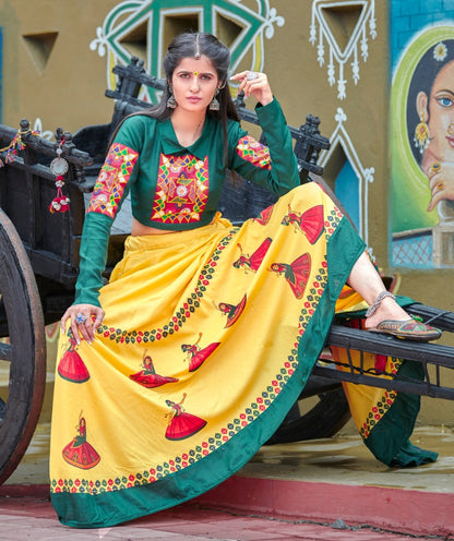 Navratri special green and yellow soft cotton chaniya choli for garba