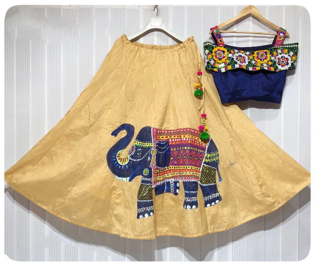 Navratri special hand printed elephant lehenga choli for garba