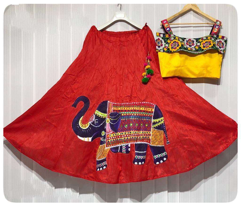 Navratri special hand printed elephant lehenga choli for garba