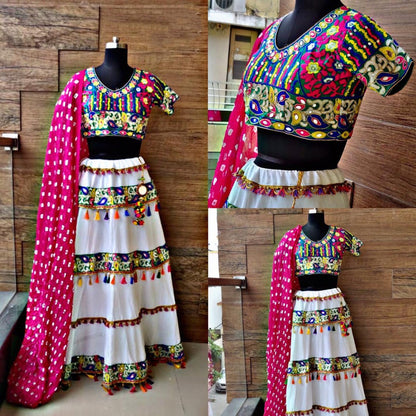 Navratri special heavy patch work white chaniya choli for garba festival