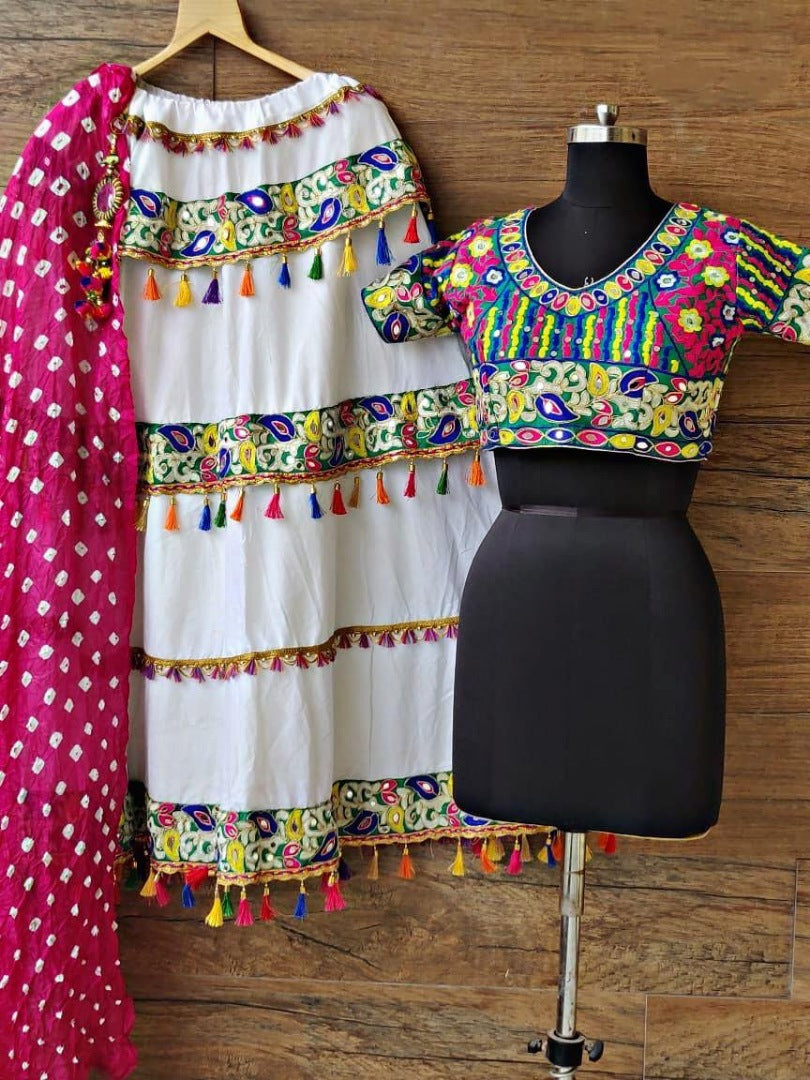 Navratri special heavy patch work white chaniya choli for garba festival