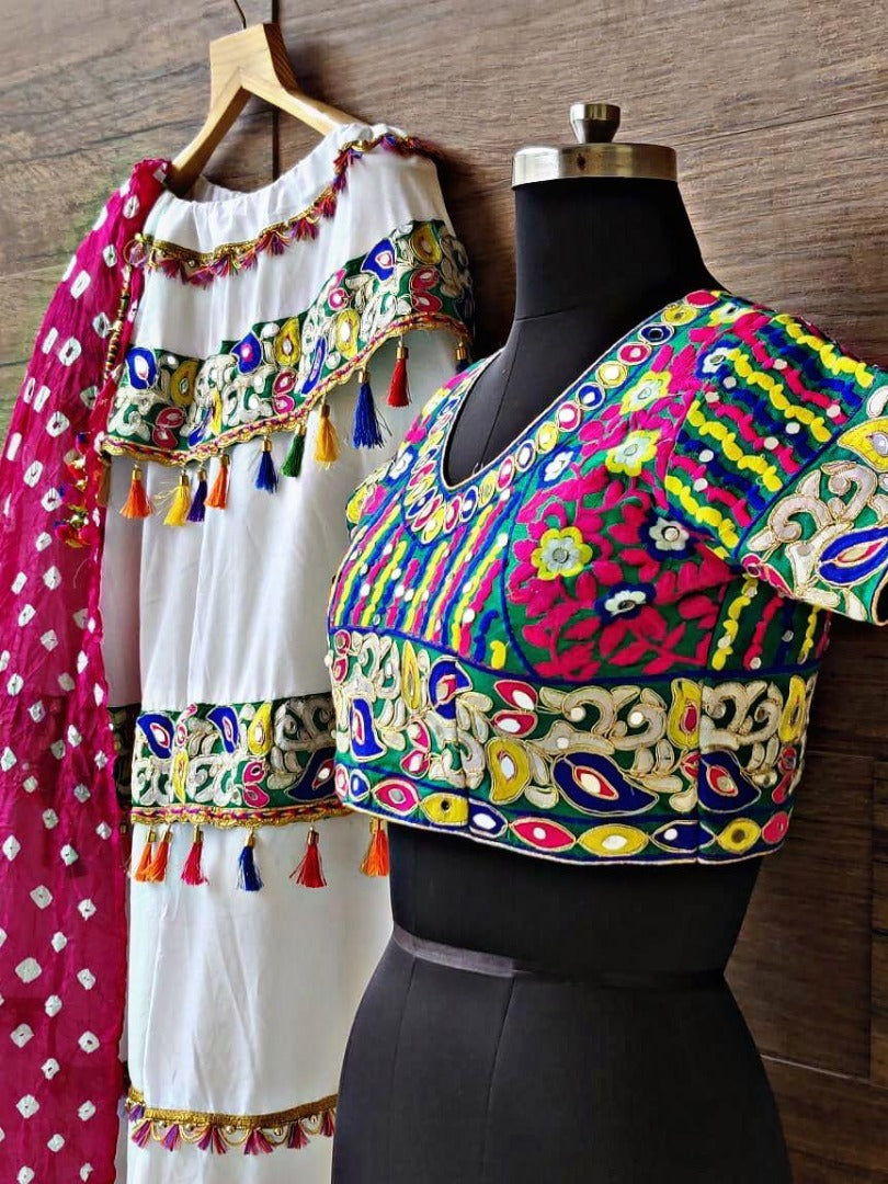 Navratri special heavy patch work white chaniya choli for garba festival