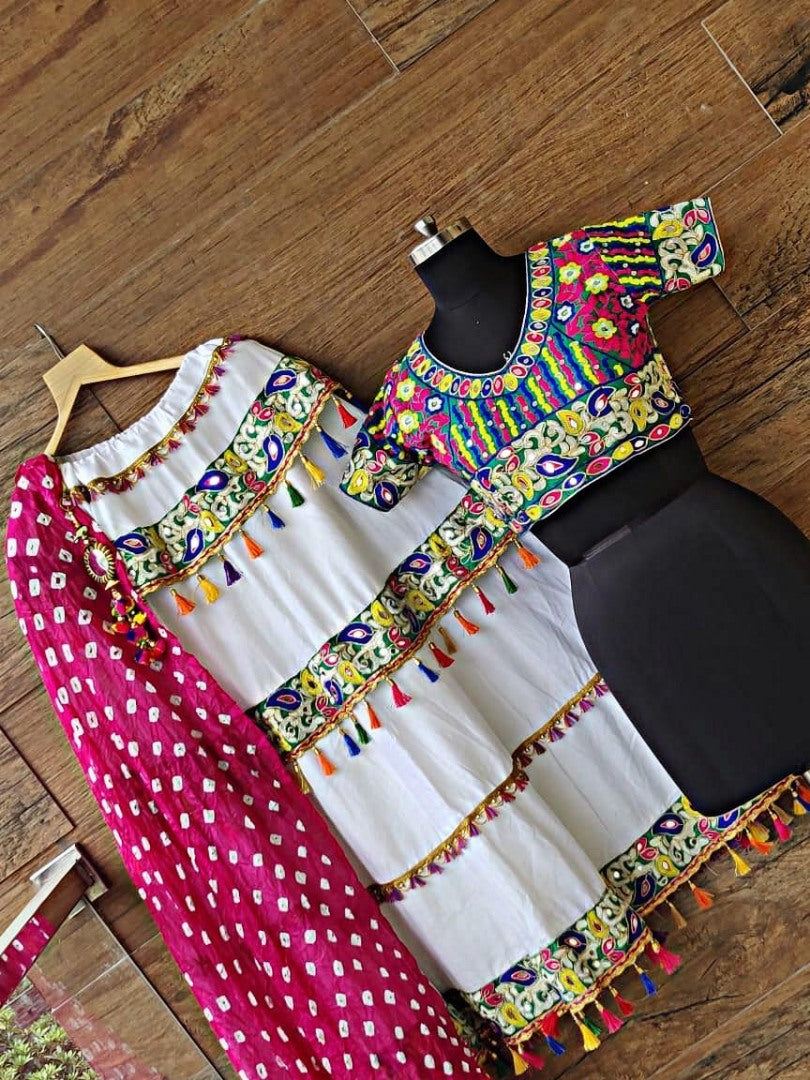 Navratri special heavy patch work white chaniya choli for garba festival