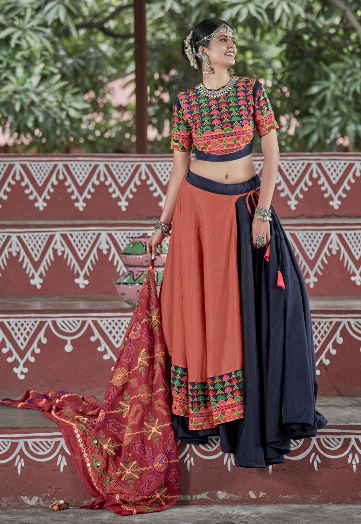 Navratri special navy blue and orange soft cotton chaniya choli for garba