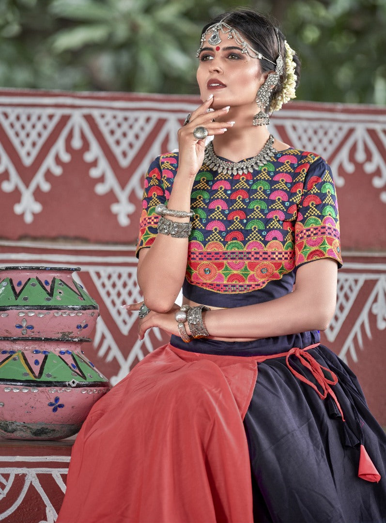 Navratri special navy blue and orange soft cotton chaniya choli for garba