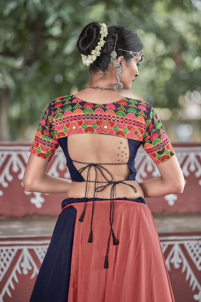 Navratri special navy blue and orange soft cotton chaniya choli for garba